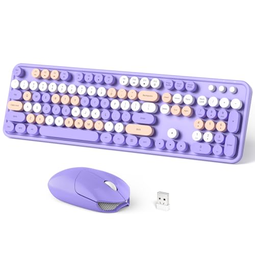 Dilter Wireless Keyboard and Mouse Combo, 104 Keys Full-Sized Typewriter Keyboards, 2.4 GHz USB Receiver Plug and Play, for Windows, PC, Laptop, Desktop (Purple Colorful) - color: Purple Mixed