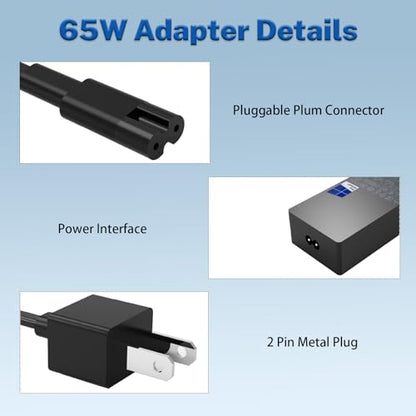 Original 65W 44W 1796 1706 1800 1625 Laptop Charger Compatible with Microsoft Surface Pro 10 9 8 7+ 7 6 Windows 5 4 3 2 Fit Model 1876 1943 1950 1958 1866 1724 1963 1769 1735 Tablet Power Supply