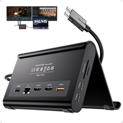 MacBook Docking Station Dual Monitor 4K@60Hz for MacBook Pro/Air M4/M5 | PULWTOP Macbook Pro Stand USB C Dock with 2 HDMI, Gigabit Ethernet, 3 USB 10Gbps, SD/TF, Audio, PD for Home & office, Black