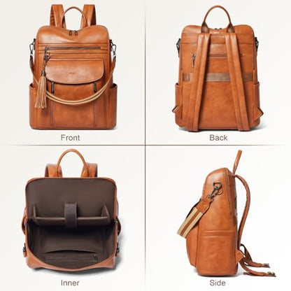 Laptop Backpack for Women 15.6 inch,Travel Leather Backpack Purse Nurse Teacher Carry on Backpack Computer Bag,Professional Water-Resistant College Business Work Casual Daypack,Brown - color: Brown02