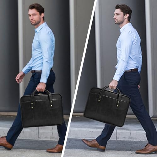 Leather Briefcases for Men 15.6 Inch Business Computer Bag Laptop Bag for Men Water Resistance Travel Messenger Bag | Leather - color: Black