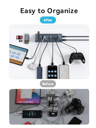 Powered USB 3.2 Hub, ACASIS 10 Ports USB 3.2 Hub(5 USB-A 3.2 Ports+5 USB-C 3.2 Ports), Aluminum USB Hub Powered with 48W Power Adapter, USB Hub for PC/Laptop, Computer, Flash Drive, Printer, Camera - size: 10 Ports