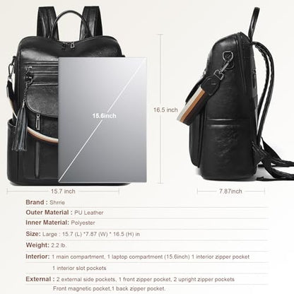 Laptop Backpack for Women 15.6 inch,Travel Leather Backpack Purse Nurse Teacher Carry on Backpack Computer Bag,Professional Water-Resistant College Business Work Casual Daypack,Black - color: Black01