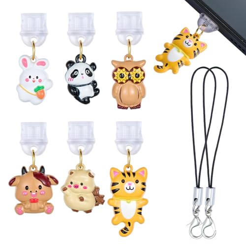 6Pcs Dust Plug Charm Type C Cute Phone Dust Plug Charm with 3D Animals Pendants for Most USB C Phone,E-Readers, Reading Lover Accessory Decorations Gifts - color: 3D animals