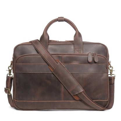 Leather Briefcase for Men 17Inch Laptop Messenger Bags Business Travel Handcrafted Laptop Bag with YKK Zipper Gift - color: Dark Brown