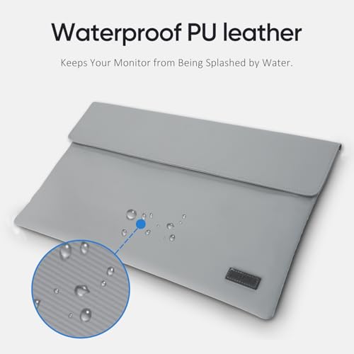 ARZOPA 16.1" Portable Monitor Sleeve Bag, PU Leather Case for Travel Monitor Laptop, Grey - size: 16.1"