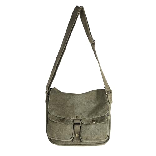 School Canvas Messenger Bag - Crossbody Shoulder Bag Vintage Satchel