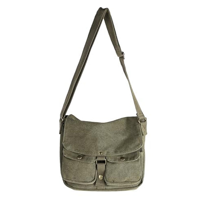 School Canvas Messenger Bag - Crossbody Shoulder Bag Vintage Satchel