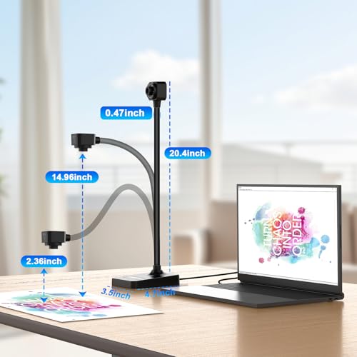 AlKOR USB Document Camera for Teaching & Distance Learning,Manual Focus Webcam with Mic, Foldable Design for Mac OS/Windows/Chromebook-Online Classes, Web Conferencing & Live Demos,Remote Work