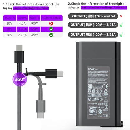 65W 45W USB-C Laptop Charger Replacement for HP Spectre x360 Envy 15 EliteBook X360 1030 G4 Pavilion ProBook ZBook Chromebook Fast Power Adapter (Type-C) | 5530 5420 5430 5520 5540 7430 7440 7340 7530 7330 7320 Chromebook 3100 9250 9360 9365 9370 9380 935