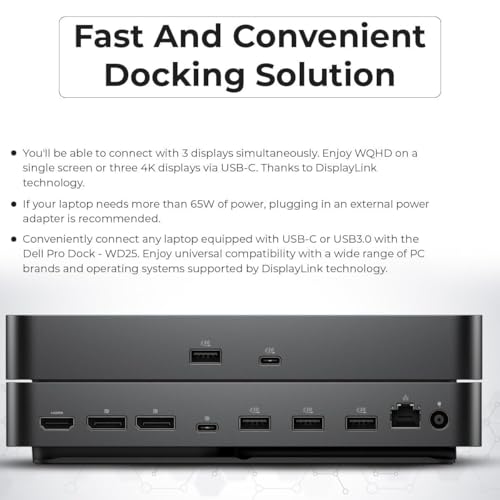 Dell Pro Dock WD25 USB-C Docking Station – 100W Power, Dual 4K Display Support, Includes Anyhdd HDMI, DisplayPort and C to C Cable, 3 Year Warranty - style: Dell Pro Dock WD25
