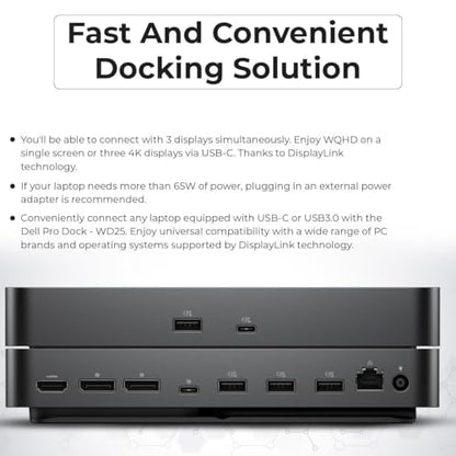 Dell Pro Dock WD25 USB-C Docking Station – 100W Power, Dual 4K Display Support, Includes Anyhdd HDMI, DisplayPort and C to C Cable, 3 Year Warranty - style: Dell Pro Dock WD25