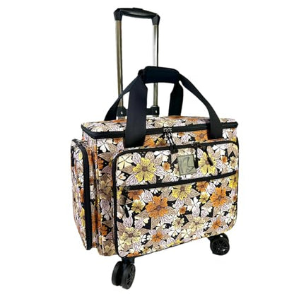 Rolling Sewing Machine Bag with Five 360-Degree Rotating Wheels,Sewing Machine Carrying Case Fits for Most Standard Sewing Machines,YKK zipper,Hard Bottom Pad (Floral) - color: Floral