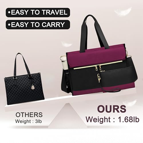 Laptop Bag for Women - 15.6 Inch Tote Work Bag with Compartments Nurse Teacher Bag Large Lightweight Office Handbag - color: Purple