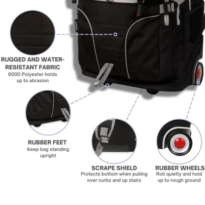J World Lunar Rolling Backpack. Laptop Bag With Wheels. Wheeled Carry-On Travel Luggage, Black, 19.5 x 13 x 8 Inches - color: Black