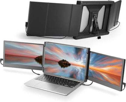 Teamgee 12" Laptop Screen Extender, Dual Display Triple Setup, Portable Monitor for 13"–16" Laptops, USB-C/HDMI/USB-A Plug & Play, Ideal for Remote Work & Multitasking - size: Triple 12"