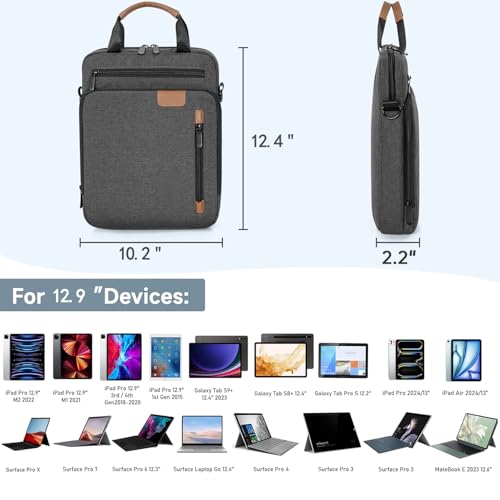 TORIBIO 13 Inch Tablet Sleeve Bag Padded Protective Travel Carrying Case | Fits 13" iPad Air M4 M3 M2, iPad Pro M5 M4 M2 M1, Samsung Galaxy Tab S9 FE+/S9+/S8+/S7 FE/S7+ 12.4" Surface Laptop Go 12.4" - color: Grey, size: 12.9 Inch
