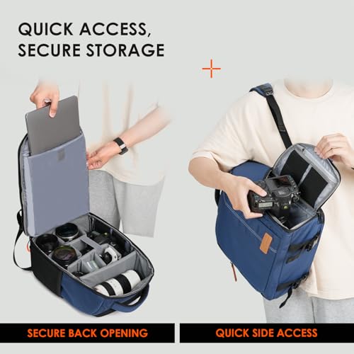 TARION Camera Backpack for Photographers Compact 15L, TB04 Blue | 15 Inch Laptop Compartment, Side Access Quick Draw, Anti-theft Hidden Pocket, Tripod Holder, Rain Cover, Travel-Friendly - color: Blue
