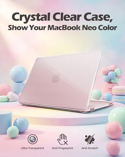 ProCase Clear Case for MacBook Neo 13 Inch 2026 Model A3404, Ultra-Thin Hard Shell Protective Laptop Cover with Keyboard Cover & 50 PCS Pink Stickers - color: Clear Case + Pink Stickers