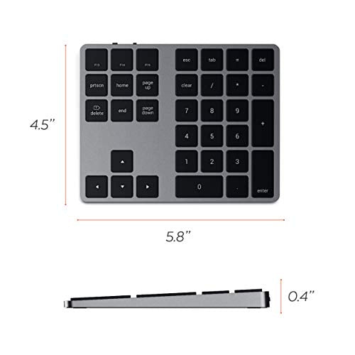 Satechi Bluetooth Extended Numeric Keypad (U.S. English Layout), Slim Rechargeable 34-Key Numberpad, for MacBook Air/Pro/Neo, iPad Air/Pro, iPad mini, Mac mini, iMac - Space Gray - color: Space Gray
