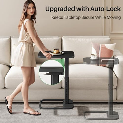 Kitstorack Upgraded TV Tray Table with Panel Lock, Adjustable Height & 90° Flip-Over Design, Sofa Arm End Side Table for Eating, Dinner, Snack, Laptop, Couch, Bed, Chair or Small Spaces, Black - color: Black, style: Auto-locking