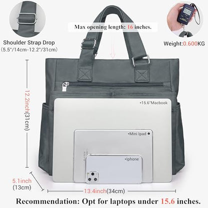VOLGANIK ROCK Canvas Tote Bag Waterproof Nylon Multi Pocket Shoulder Bags Laptop Work Bag Teacher Purse Handbag for Women Men - color: Grey