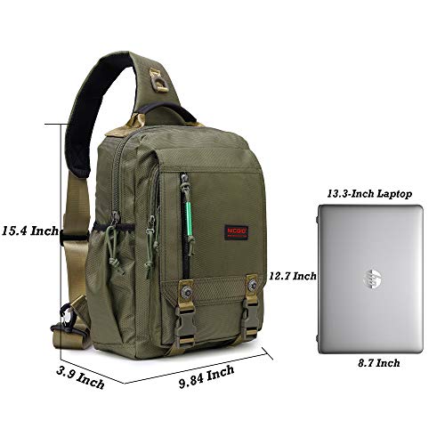 NICGID Sling Bags Chest Shoulder Backpacks, Laptop Backpack Crossbody Messenger Bag Travel Outdoor Men Women - color: Army Green-2483, size: 13.3 inch