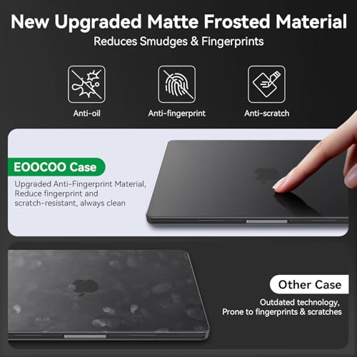 EooCoo Case for MacBook Air 15 inch M5 M4 M3 M2 2026-2023, Frost Black | Easy to Install, Sturdy, Plastic Hard Shell Case & Keyboard Cover & Screen Protector, Model: A3448 A3241 A3114 A2941 - color: Original Space Black