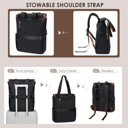 GOLF SUPAGS Convertible Laptop Backpack for Women Casual Daypack Notebook Tote Bag for Work College Travel Leisure (Black) - color: Black