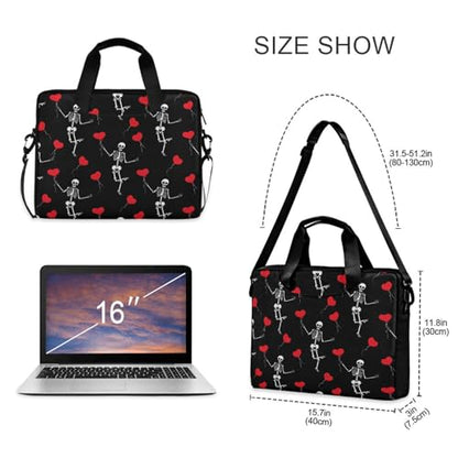 Romantic Skull Gothic Halloween Skeleton Laptop Bag Case 13 14 15.6 inch Laptop Messenger Bag Crossbody Briefcase for Men Women with Shoulder Strap Handle