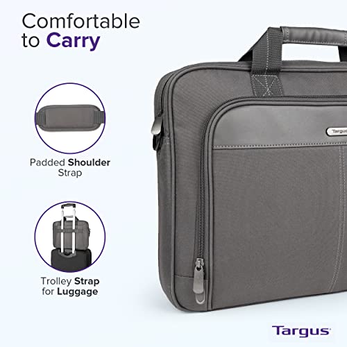 Targus 15-16 Inch Classic Slim Laptop Bag, Gray - Ergonomic Briefcase and Messenger Bag - Spacious Foam Padded Laptop Bag for 16" Laptops and Under (TCT027US) - color: Gray, size: 16 inch