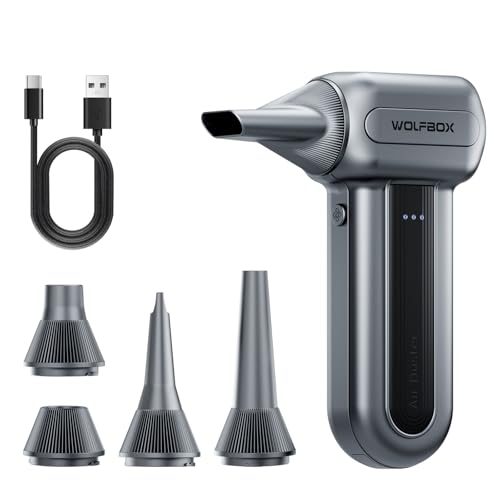 WOLFBOX MF60&MF70 Compressed Air Duster-110000RPM Super Power Electric Air Duster, 3-Speed Adjustable Rechargeable Cordless Air Blower with Fast Charging for PC Keyboard Cleaning, Car, Home (Gray)