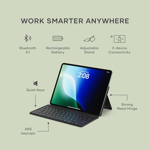 Satechi OntheGo Bluetooth Keyboard, Connect Up to 3 Devices, Tablet, Black | Adjustable stand, USB-C rechargeable battery, compact & portable, for iPad, tablet - color: Black