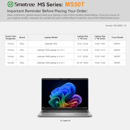 Smatree MS50T Hard EVA Protective Sleeve Case with Stand Compatible for 14 inch DELL Latitude 7455 Copilot+PC/7450/7400/7410/7420/7440 or 2-in-1 Laptop Notebook (Not Fit with Inspiron 14 Plus 7440!) | Compatible for 14 inch DELL Latitude 7455/7450/7400/74