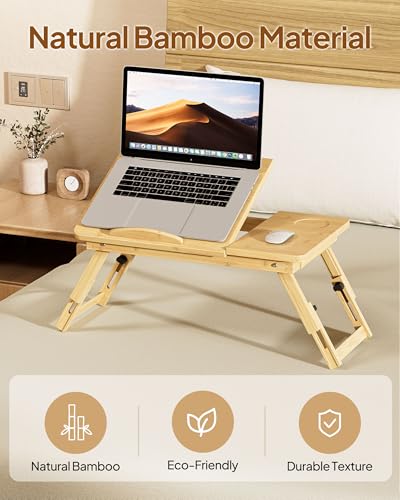 Bamboo Lap Desk, Adjustable Bed Desk with 4 Angle Options & Folding Design | Lap Desks for Adults, Ideal for Bed, Writing, Office Work, Drawing, Sofa & Travel