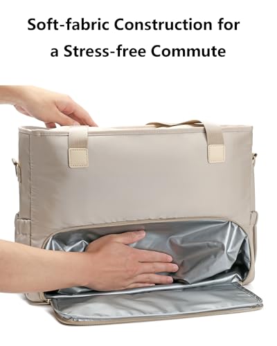 2-in-1 Insulated Lunch & Laptop Tote Bag for Women, Fits 15.6" Laptop, Lightweight Water-Resistant Polyester Work Tote Bag, Commuter Bag for Office, Teacher, Nurse & Travel, Khaki - color: Khaki