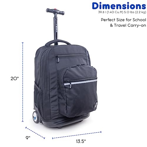 J World Sundance Laptop Rolling Backpack for Girls Boys. Roller Bookbag with Wheels, 20 Inch, Black - color: Black