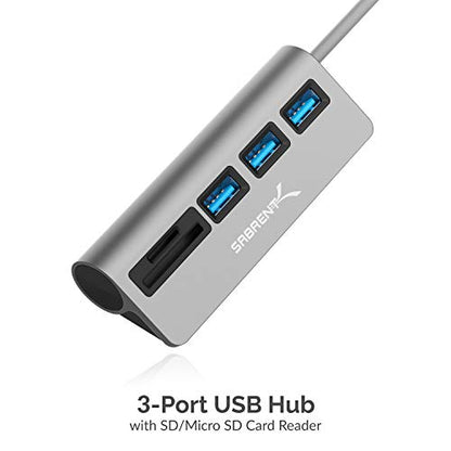 SABRENT USB-C 3.0 Hub, 5-in-1 USB SD Card Reader, SD & TF Dual Slot + 3 USB 3.0 Hub Portable Compatible with MacBook, Mac Pro/Mini, iMac, XPS, Surface Pro, Windows, Thunderbolt (HB-U3CR)