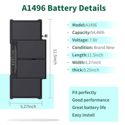 A1405 A1466 Laptop Battery for MacBook Air 13 inch A1466(Mid 2012, Mid 2013, Early 2014, Early 2015, 2017) A1369(Late 2010, Mid 2011 Version) fits A1496 A1377 [EMC :2925, 2469, 2559, 2392, 2632, 3178] - size: 11.5*5.27*0.25inch