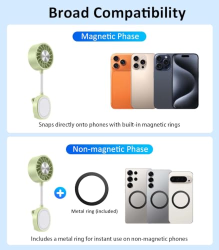 Magnetic Phone Fan with Ice Cooling, 3-in-1 Clip on Fan（Green） | Phone Stand, Rechargeable Mini Handheld Fan, 360° Flexible Gooseneck Portable Fan for Cruise Travel Desk Gym Makeup - color: grass green