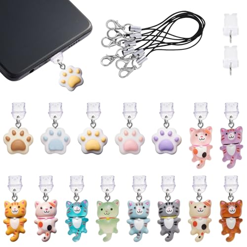 7-15Pcs Dust Plug Charm Type C USB C Dust Plug with Alloy and Resin Pendants for Phone Reader Accessory Gifts - color: Cute Cat