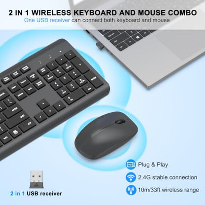 Wireless Keyboard and Mouse Combo, Full-Size Silent Ergonomic Keyboard and Optical Mouse, Long Battery Life, 2.4G Lag-Free Mice Keyboard for Computer, Mac, Laptop, PC, Windows(Gray) - color: Gray