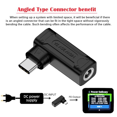 140W 100W DC Jack 5.5x2.5mm Input to USB-C Type-C Angled 90 Degree Power Plug Charge Adapter for Laptop Phone - style: 5.5x2.5mm 140W