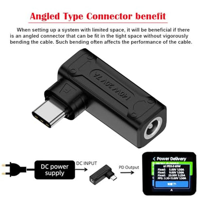 140W 100W DC Jack 5.5x2.5mm Input to USB-C Type-C Angled 90 Degree Power Plug Charge Adapter for Laptop Phone - style: 5.5x2.5mm 140W