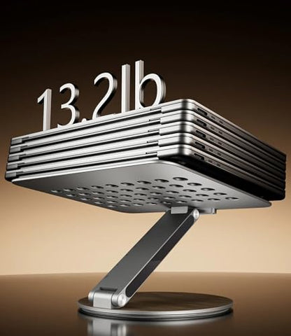 KU XIU Adjustable Laptop Stand with 7-in-1 Hub, Foldable Portable Aluminum Laptop Riser with 360° Swivel Base for Desk, Ergonomic Computer Notebook Stand Holder for All Laptops 10-17"-Gray (Wooden) - color: Wooden