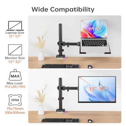 Afaloona RGB Convertible Laptop and Monitor Mount with USB Hub, Adjustable | 3 USB Ports for Data Transfer & Charging | Fits 13-32" Monitors & 11-17" Laptops | up to 18 lbs | VESA 75x75-100x100mm - size: RGB Laptop Stand
