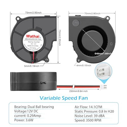 Wathai 7530 DC 12V Centrifugal Blower Cooling Fan 12 Volt 2Pin Dual Ball | DC Centrifugal Fan 2pin for Amplifier RV Fridge Computer Case Ventilation or Project Replacement Part kit - style: 12V 2Pin Ball