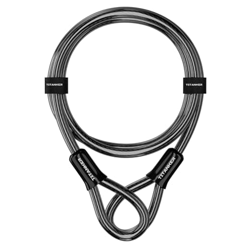 Titanker Bike Lock Cable,12mm Thick Security Cable with Loops Heavy Duty Steel Cable Vinyl Coated Bike Cable Lock Security Chain (4ft, 7ft, 15ft, 30ft) - style: 4 Feet