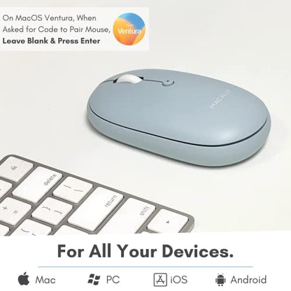 Macally Wireless Bluetooth Mouse - Quiet, Comfortable, Rechargeable for MacBook Air/Pro, Mac, iMac, Apple iPad - Wireless Mouse for Laptop, Windows PC Desktop - color: Blue