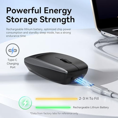 Mini Bluetooth Mouse Rechargeable with TF Card Reader (Max 2TB),Great idea for Kids,Travel and Gift-Silver - color: Silver